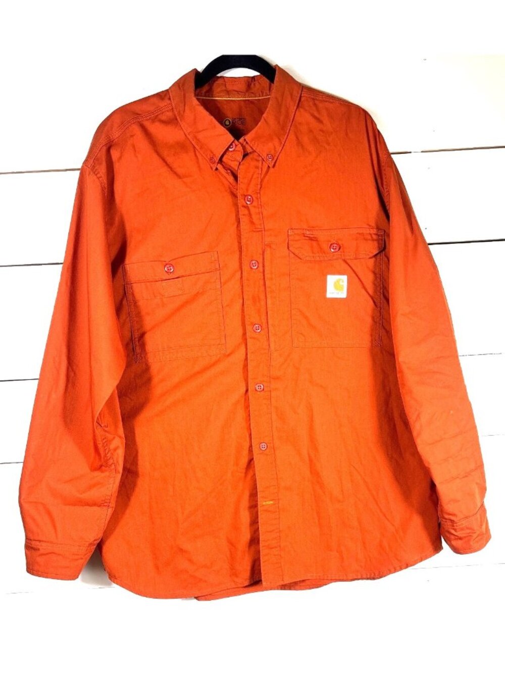 Carhartt Force Mens XL Orange Button-Up Shirt Relaxed Fit Long Sleeve